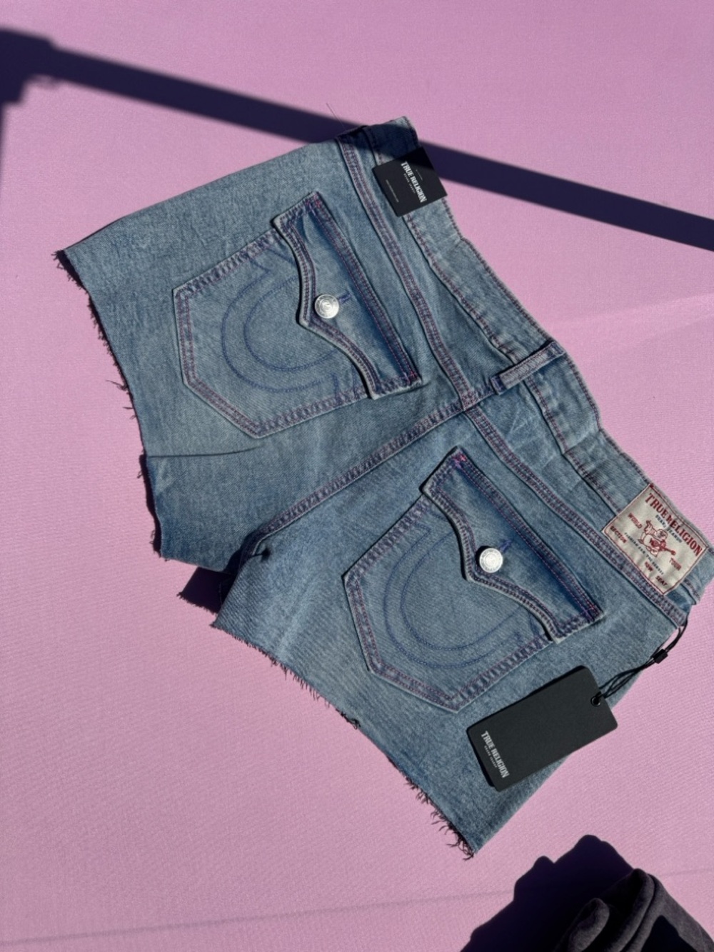 True Religion Mid Wash Denim Cutoff Shorts